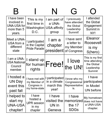UNA-USA Human Bingo Card