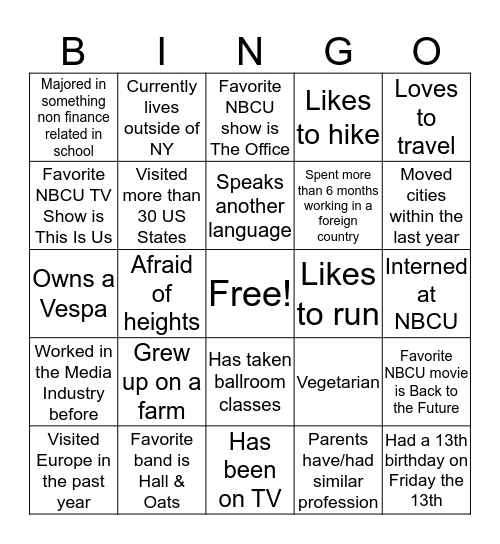 Untitled Bingo Card