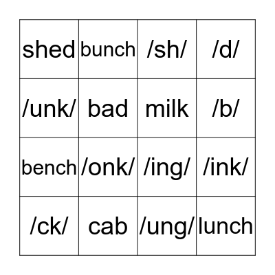 Fundations Sounds Bingo Card