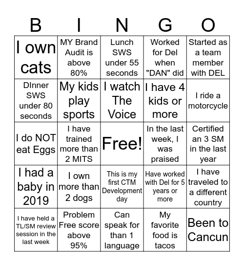 CTM Bingo Card