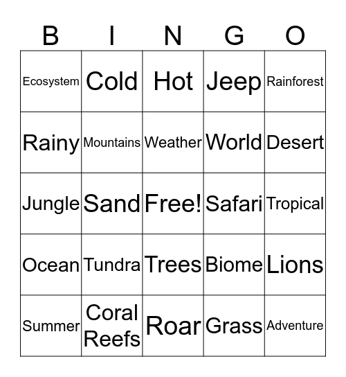 Biome Bingo Card