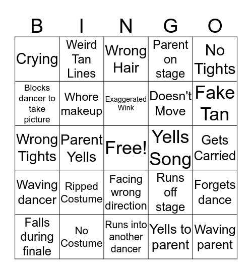 DANCE BINGO Card