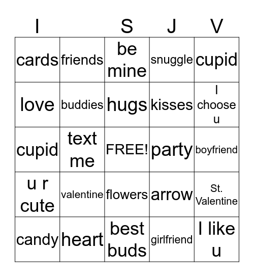 SJV Valentine Bingo Card