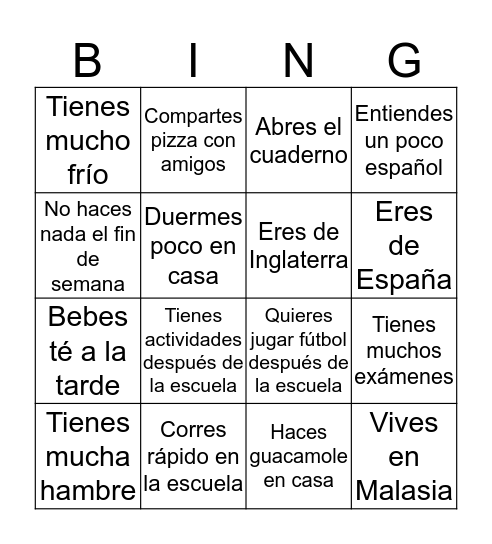 Bingo de conjugación (ER - Tú)) Bingo Card
