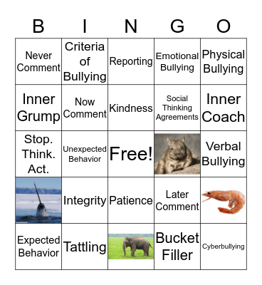 Social Thinking Bingo Card