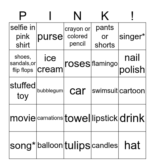 PINK Bingo Card