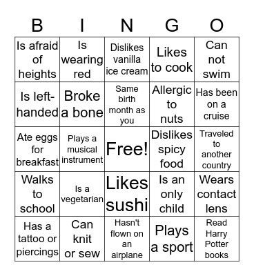 Meet My Classmates Bingo Card