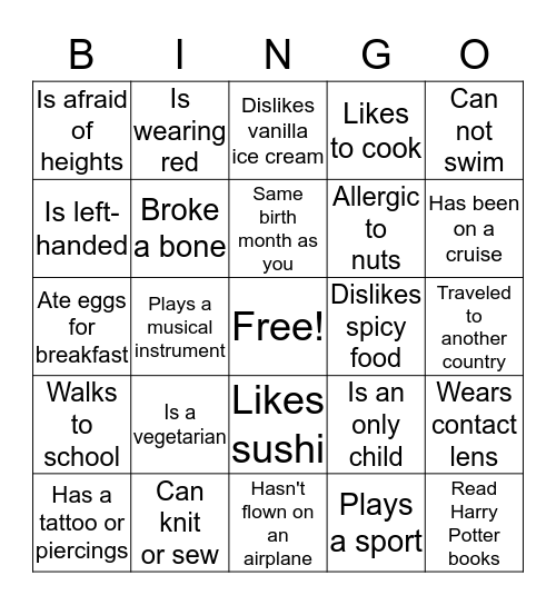 Meet My Classmates Bingo Card