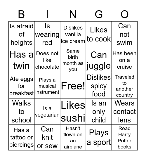 Meet My Classmates Bingo Card