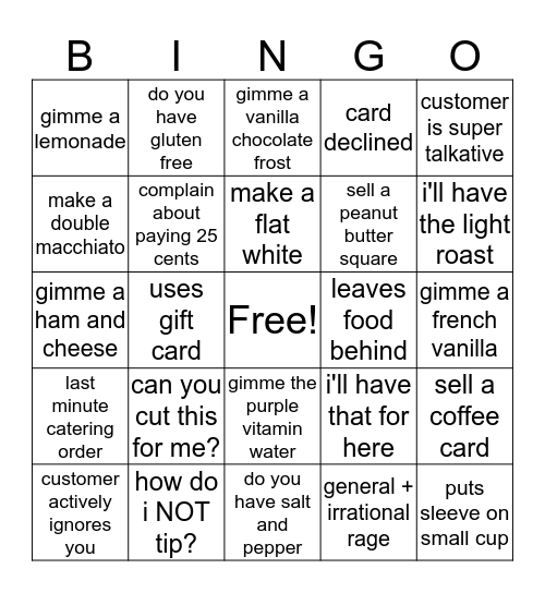 Customer Bingo Card