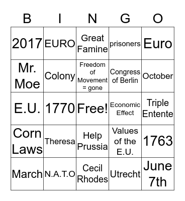 BREXIT Bingo Card