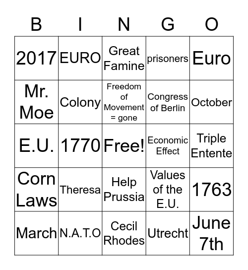 BREXIT Bingo Card
