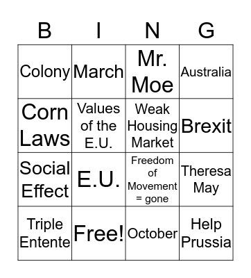 BREXIT Bingo Card