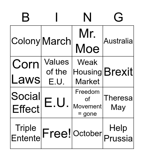 BREXIT Bingo Card