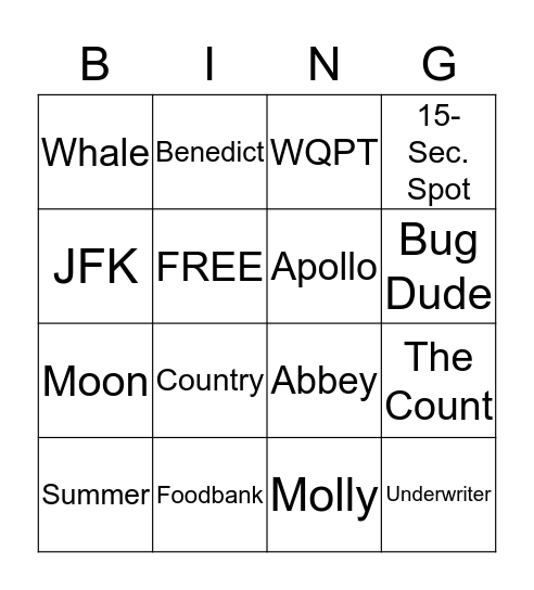 WQPT PBS Bingo Card