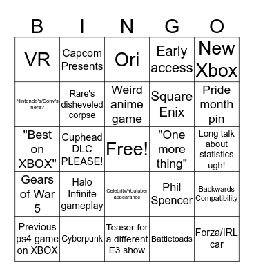 E3 Microsoft Bingo Card