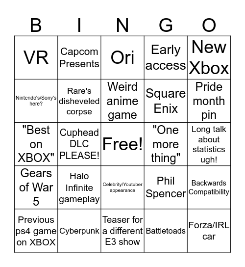 E3 Microsoft Bingo Card