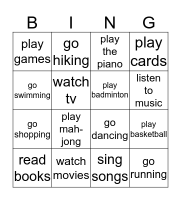 BT MC31 Hobbies Bingo Card