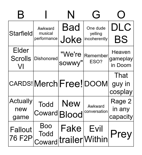 E3 Bethesda Bingo Card