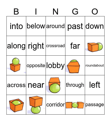 Direction Prepositions  Bingo Card