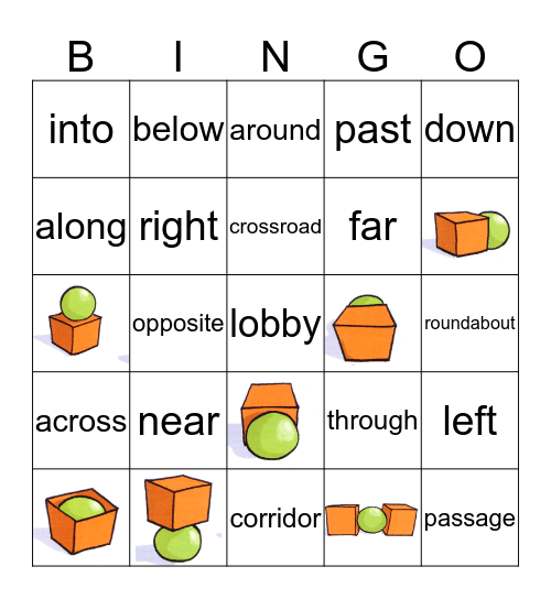 Direction Prepositions  Bingo Card