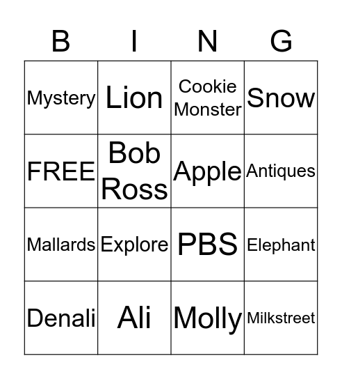 WQPT PBS Bingo Card