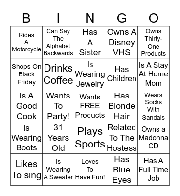 Thirty-One Bingo Card