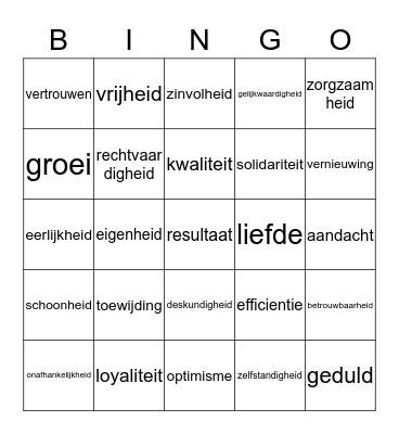 Kernwaarden Bingo Card