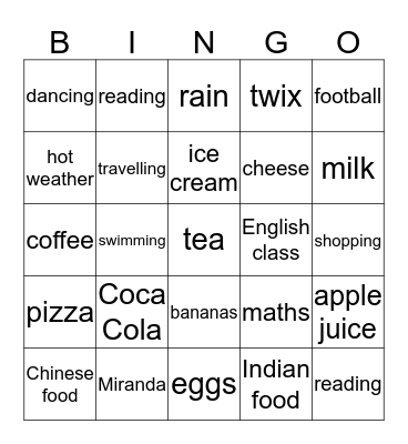 I like... / I don't like... Bingo Card