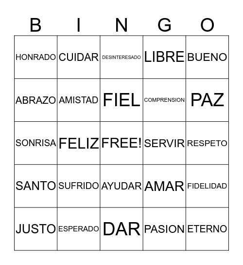 AMOR DE DIOS  Bingo Card