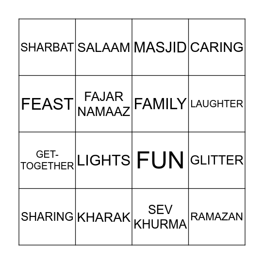 EID-UL-FITR Bingo Card