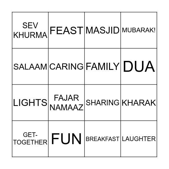 EID-UL-FITR Bingo Card