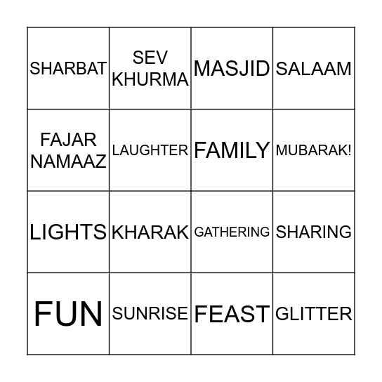 EID-UL-FITR Bingo Card