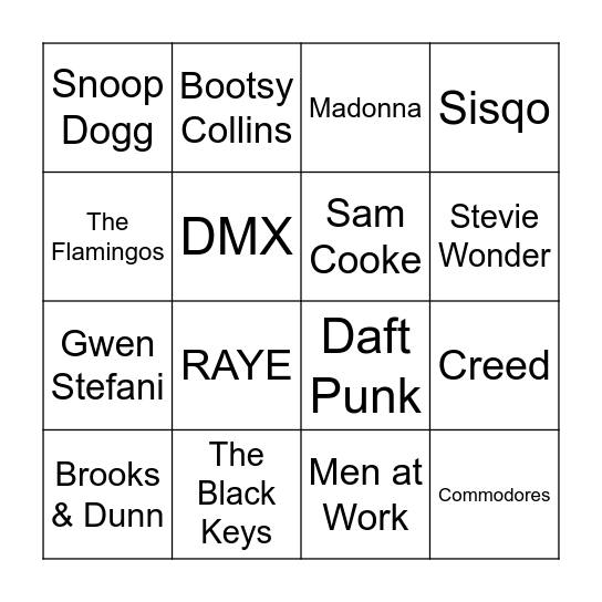 Artist2 QuestionOneBingo Card