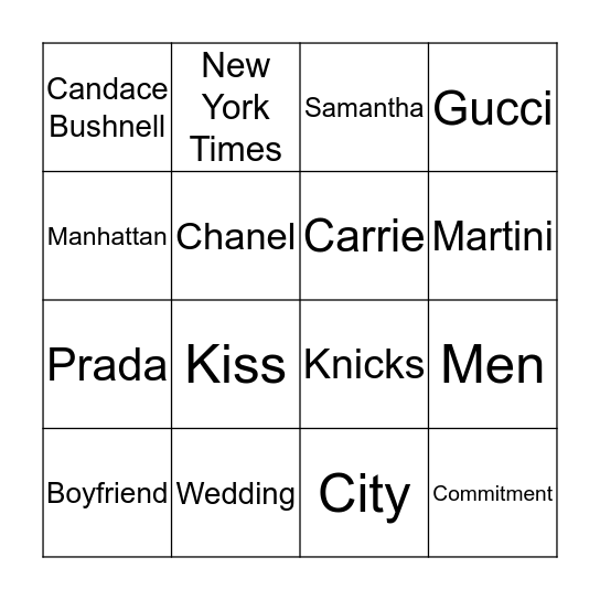 Sex and the City Bingo Card