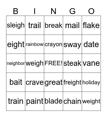Long A Bingo Card