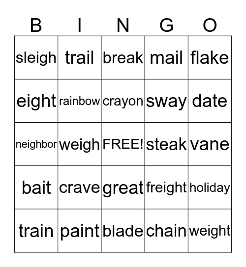 Long A Bingo Card