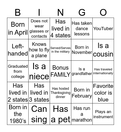 Flamm Family Reunion Bingo Card