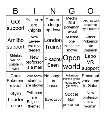 Pokemon Direct Bingo Card
