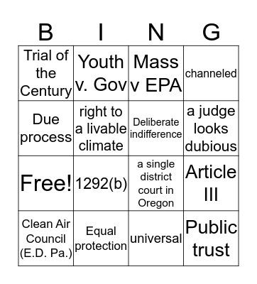 Juliana v. United States Bingo Card