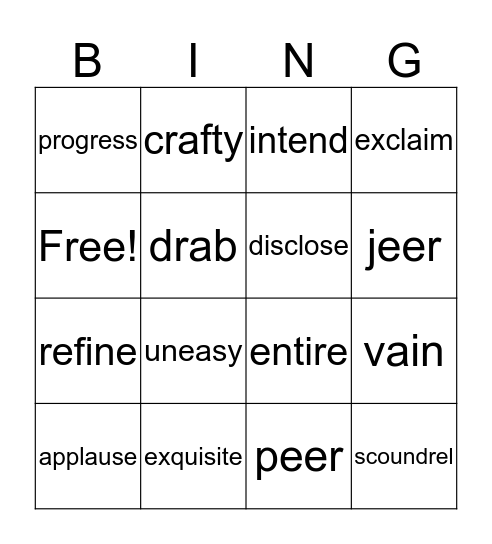 Wordly Wise Lesson 6 Bingo Card