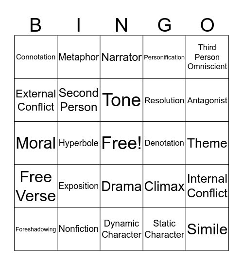 ELA8 End-of-Year BINGO Card