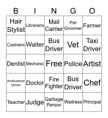 Community Helpers Bingo Card
