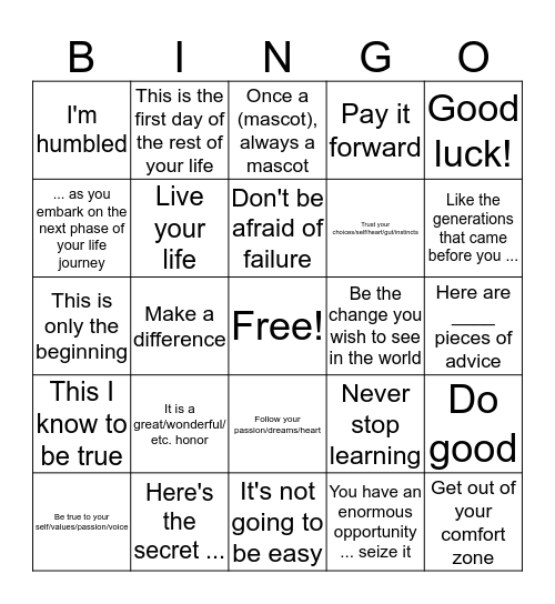 Graduation Speech Bingo Card