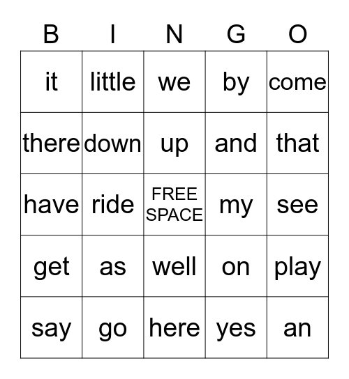 Sight Word Bingo Card