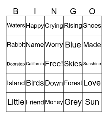 Musical Bingo Card