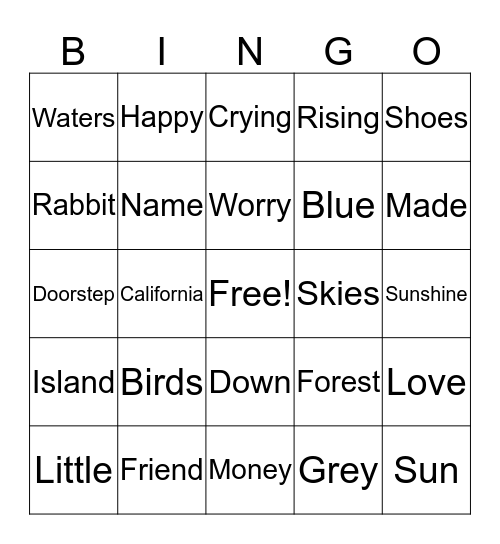 Musical Bingo Card