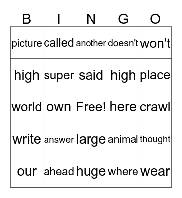 Third Grade Bingo Card