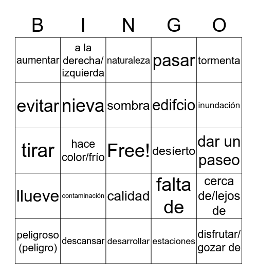 Medio Ambiente Bingo Card