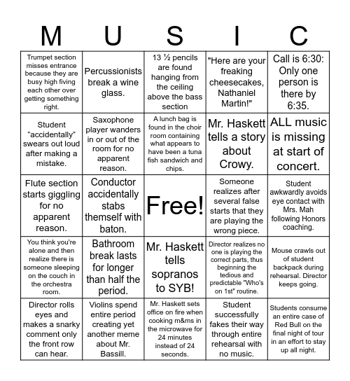 LFHS Music Bingo Card